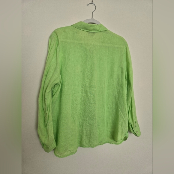 J. Jill Bright Green Linen Button Down Women's Shirt | Size M - Picture 5 of 6